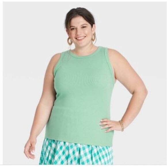 A New Day Tops - A New Day Women's Plus Size Ribbed Tank Top Light Green 3x